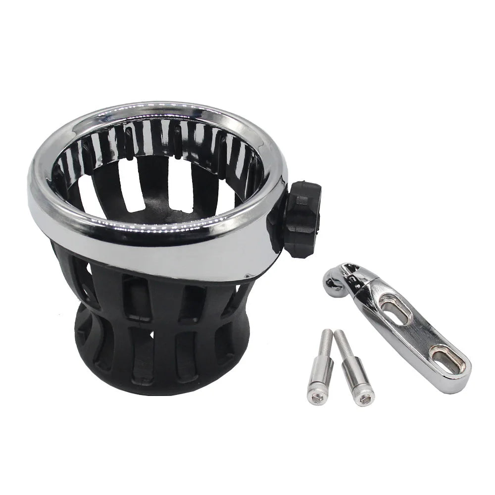 For Harley Road King Electra Glide Sportster Dyna Softail 1996 UP Motorcycle Handlebar Mounted Drink Cup Holder Oasis Select Silver
