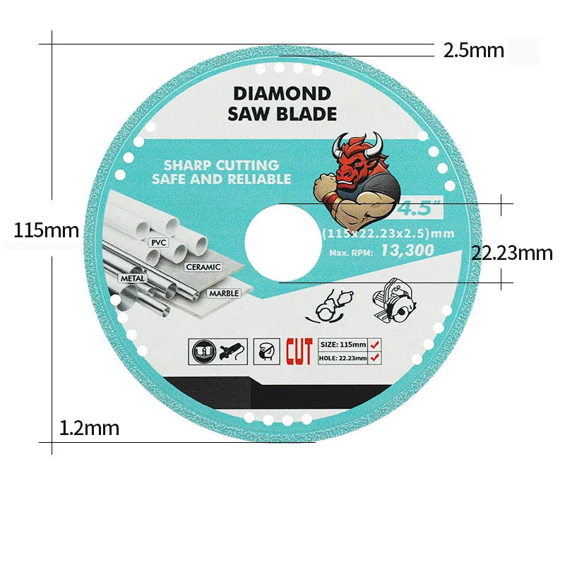 JUSTINLAU Diamond Stainless Steel Multifunctional Cutting Disc tile Marble Jade Ceramic Saw Blade Sharp No Chipping Oasis Select 115mm