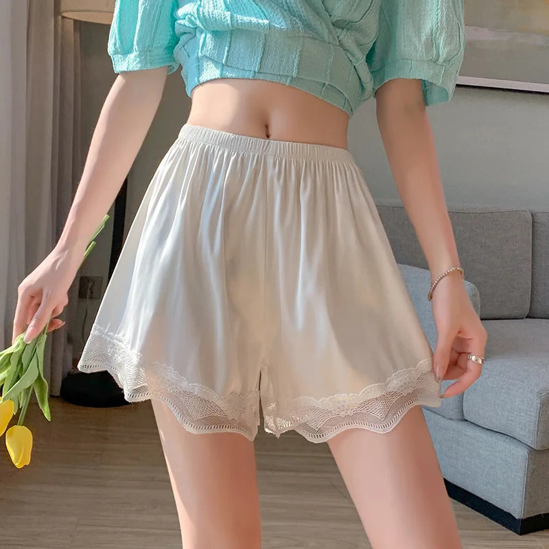 Lace Anti Exposure Safety Shorts for Women Summer Thin Breathable Sleep Shorts No Roll Hem Safety Panties for Home Outwear Oasis Select