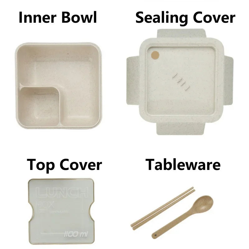 850ml Eco-friendly Wheat Straw Lunch Box Microwave Safe Airtight Bento Container With Tableware For Office Worker Meal Prep Oasis Select