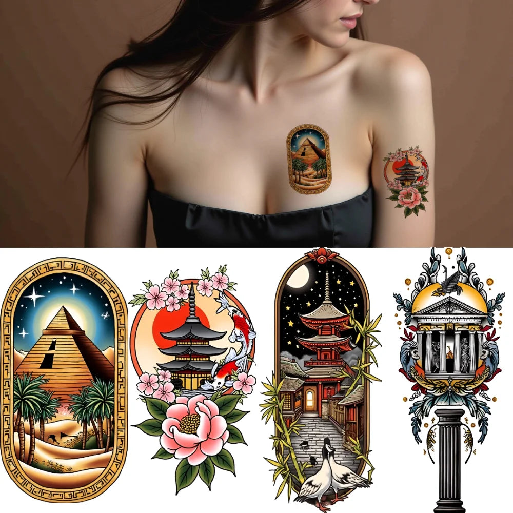 9-Pack Temporary Tattoo Stickers – Lighthouse, Flowers & Church Temporary Tattoo Stickers Oasis Select