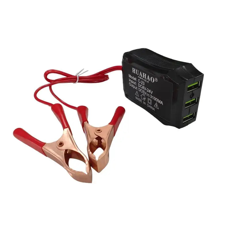 Battery Clip Charger 3 USB Ports 12V 24V Input to 5V Output Universal Charger for Cellphone Tablet Camping Oasis Select