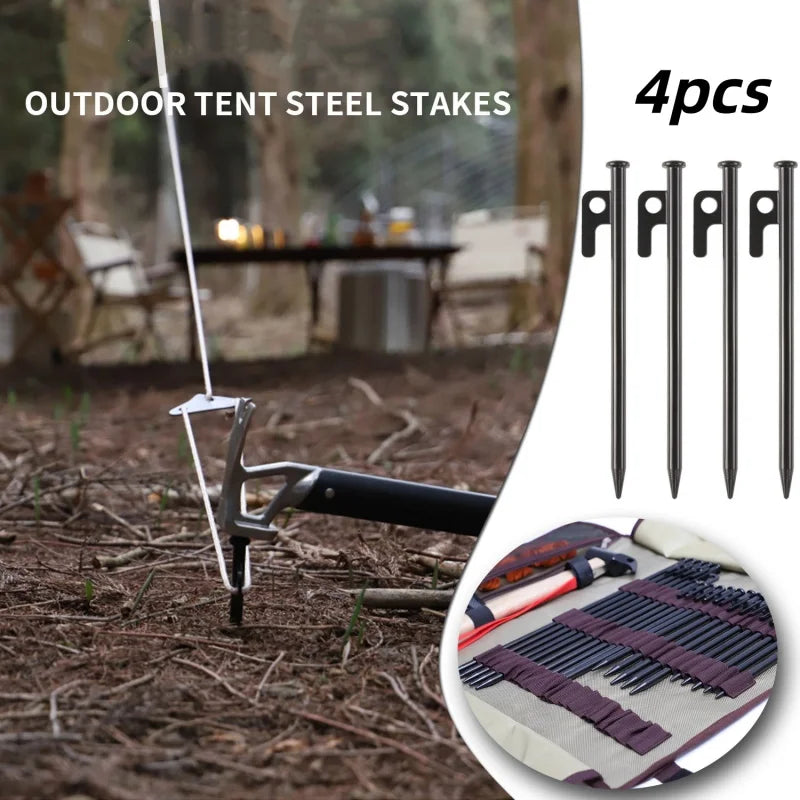 Forged Steel Tent Pegs Outdoor Camping Tent Nail Anti-bending Heavy Duty Canopy Tent Stake Sky Screen Steel Ground Nails Oasis Select