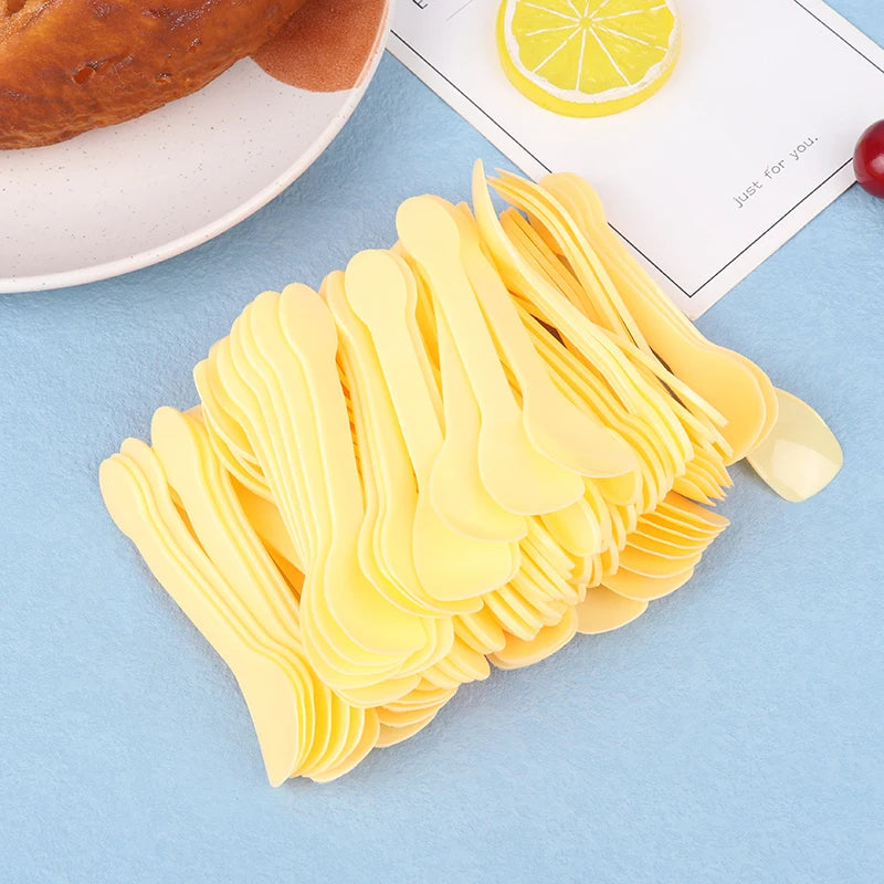 100Pcs Mini Plastic Spoons Flatware Spoons For Jelly Ice Cream Dessert Appetizer Plastic Spoon For Party Supplies Oasis Select YELLOW