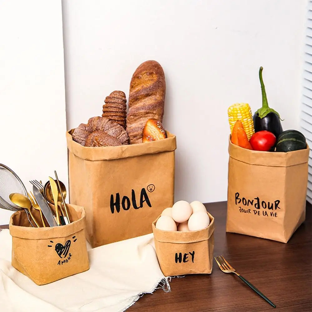 Durable Reusable Kraft Paper Bag Large Capacity Waterproof Packaging Bag Thickened Square Washable Takeaway Bag Home Oasis Select