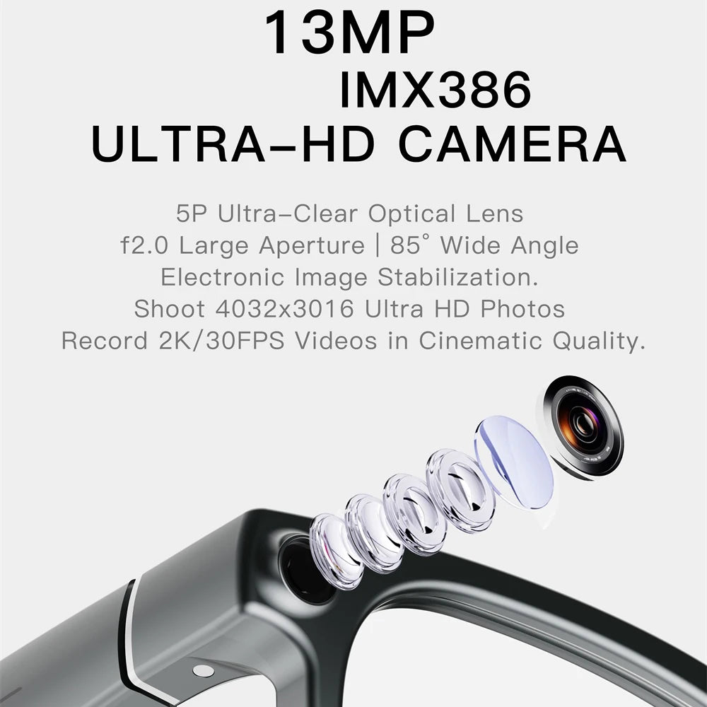 Smart Glasses Men Women HD Camera Simultaneous Translation AI Object Recognition Blue Light Protection Touch Control Play Music Oasis Select
