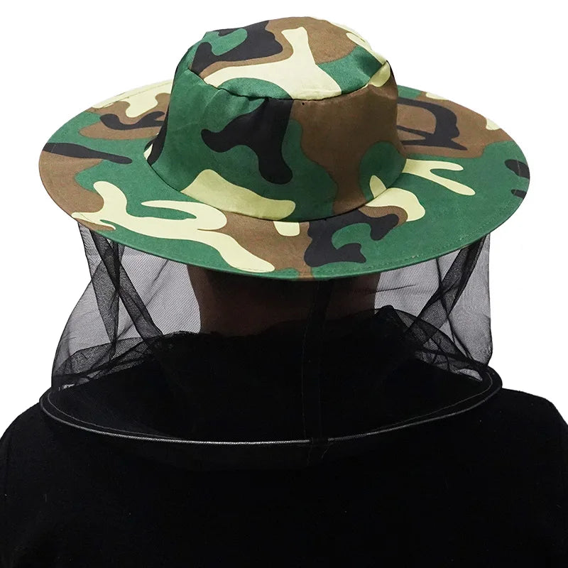 BeeKeeping Protective Bee Hat Anti Two-Layer Head Top Camouflage Hat-Veil Combo Bee Hat Bug Mesh Mask Beekeeping Tools Oasis Select