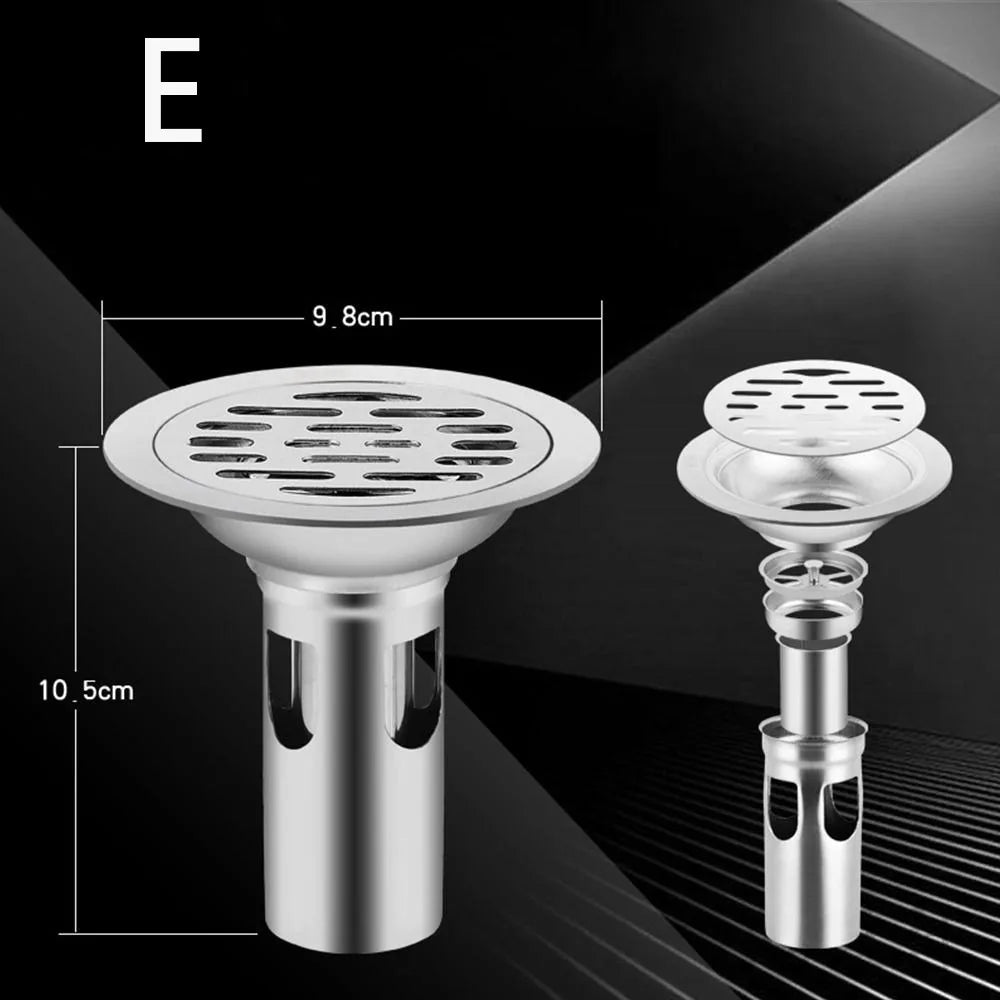 With Grid Grate Cover Shower Floor Drain Stainless Steel Round Dual-purpose Floor Drain Dectable Backflow Preventer Oasis Select 10cm-E