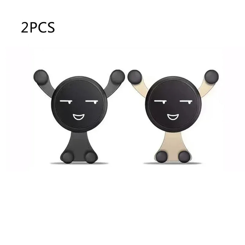 Gravity Car Phone Holder Air Vent Clip Smile Face Mount Mobile Cell Stand GPS Support For iPhone 12 Pro Max Xiaomi Samsung Oasis Select Black-Golden