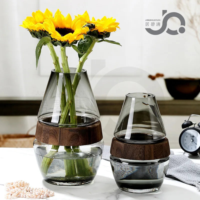 Modern Simple and Creative Wooden Piers Glass Vases Tabletops Home Flower Arrangements and Study Decorations Flower Vase Oasis Select