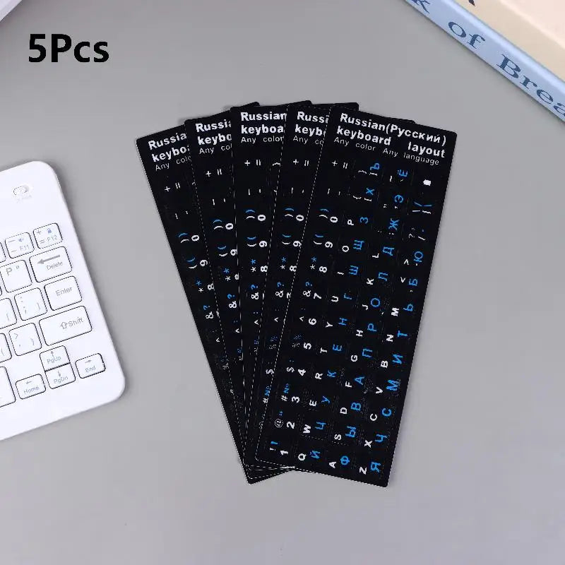 5Pcs Russian Keyboard Stickers Waterproof PVC Keyboard Decals For Laptop Desktop PC Decoration Universal Stickers Oasis Select Black white blue
