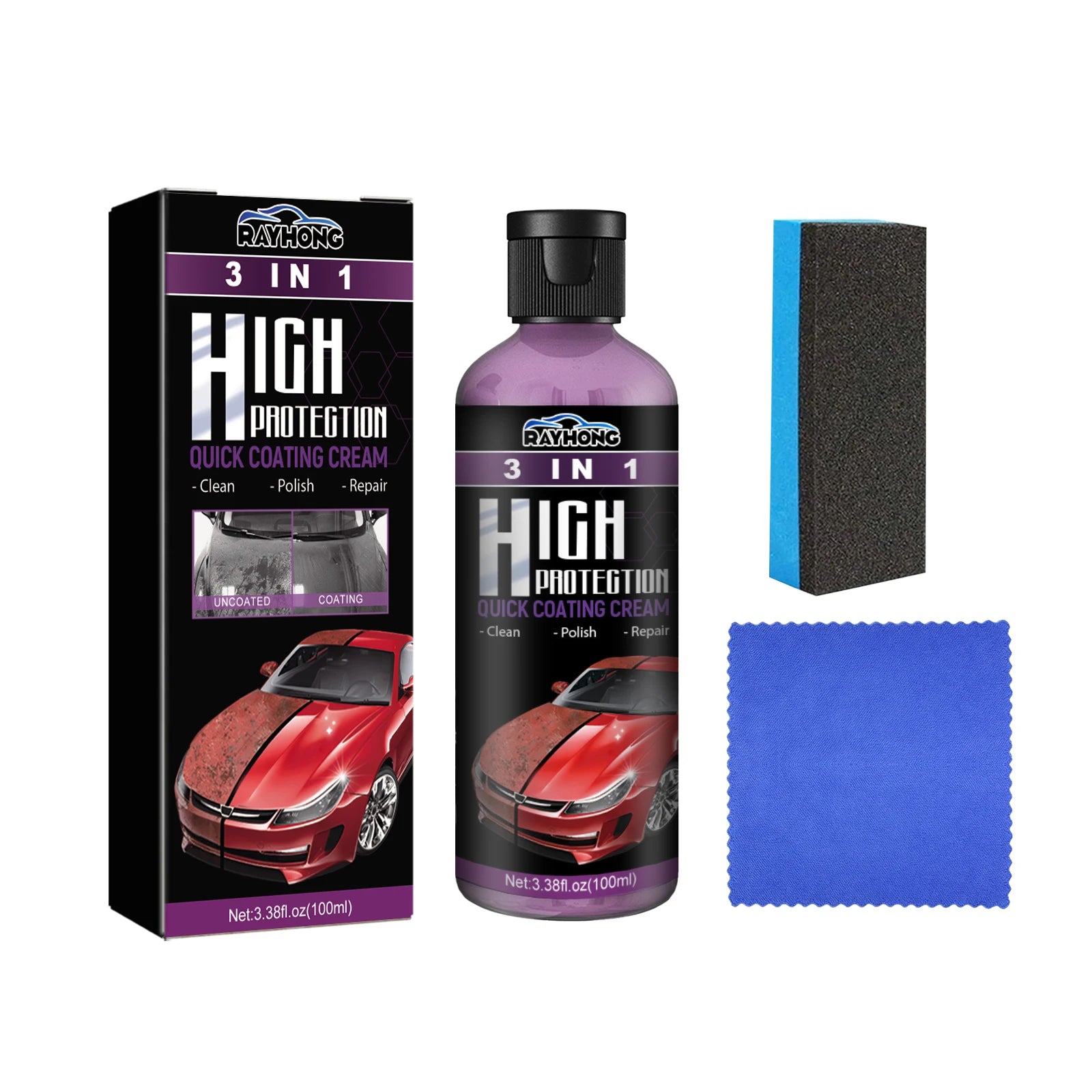 3 in 1 Car Coating Paste Scratch Removal Restores Glossy Car Clean Polish for Light Scratch Oxidation Dirt Auto Surface Care Oasis Select 100ml with tool