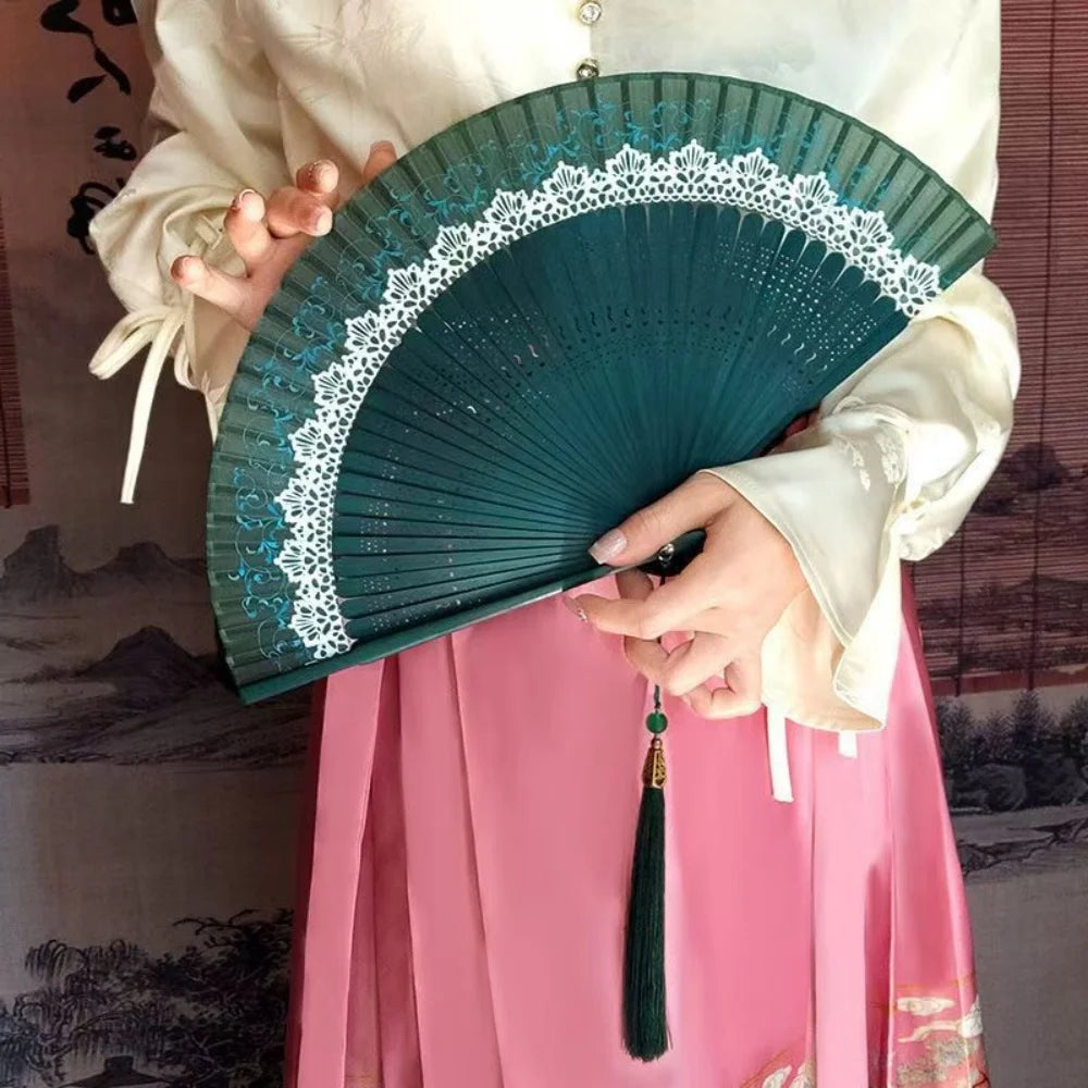 Chinese Style Folding Folding Fan Change Color With Tassel Dance Fan Silk Cloth Bamboo Summer Oasis Select