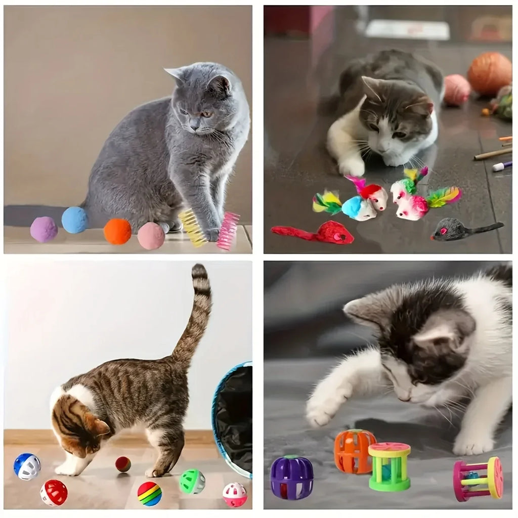 21/14pcs Interactive Cat Toys Pet Cat Toys Combination Set Kitten Toys Variety Pack- Cat Toy Sisal Mouse Bell Ball Cat Supplies Oasis Select