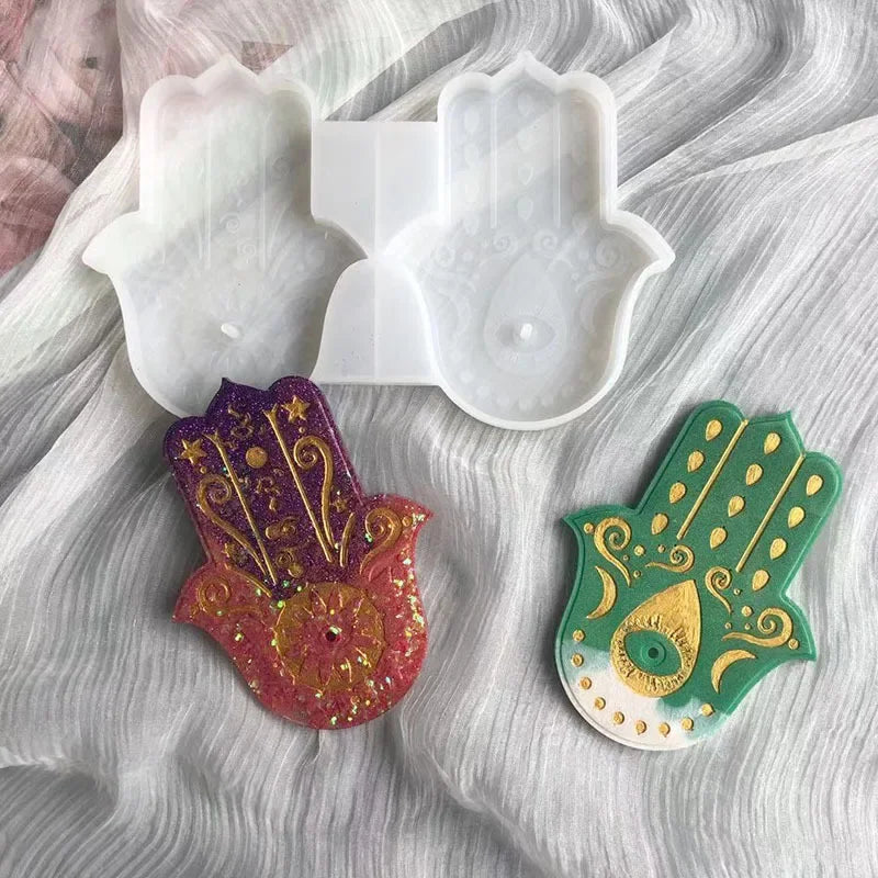2-Chamber Famati Palm Silicone Mold Hamasa Hand Cement Aromatherapy Bracket Tray DIY Concrete Coaster Handicraft Mold Oasis Select