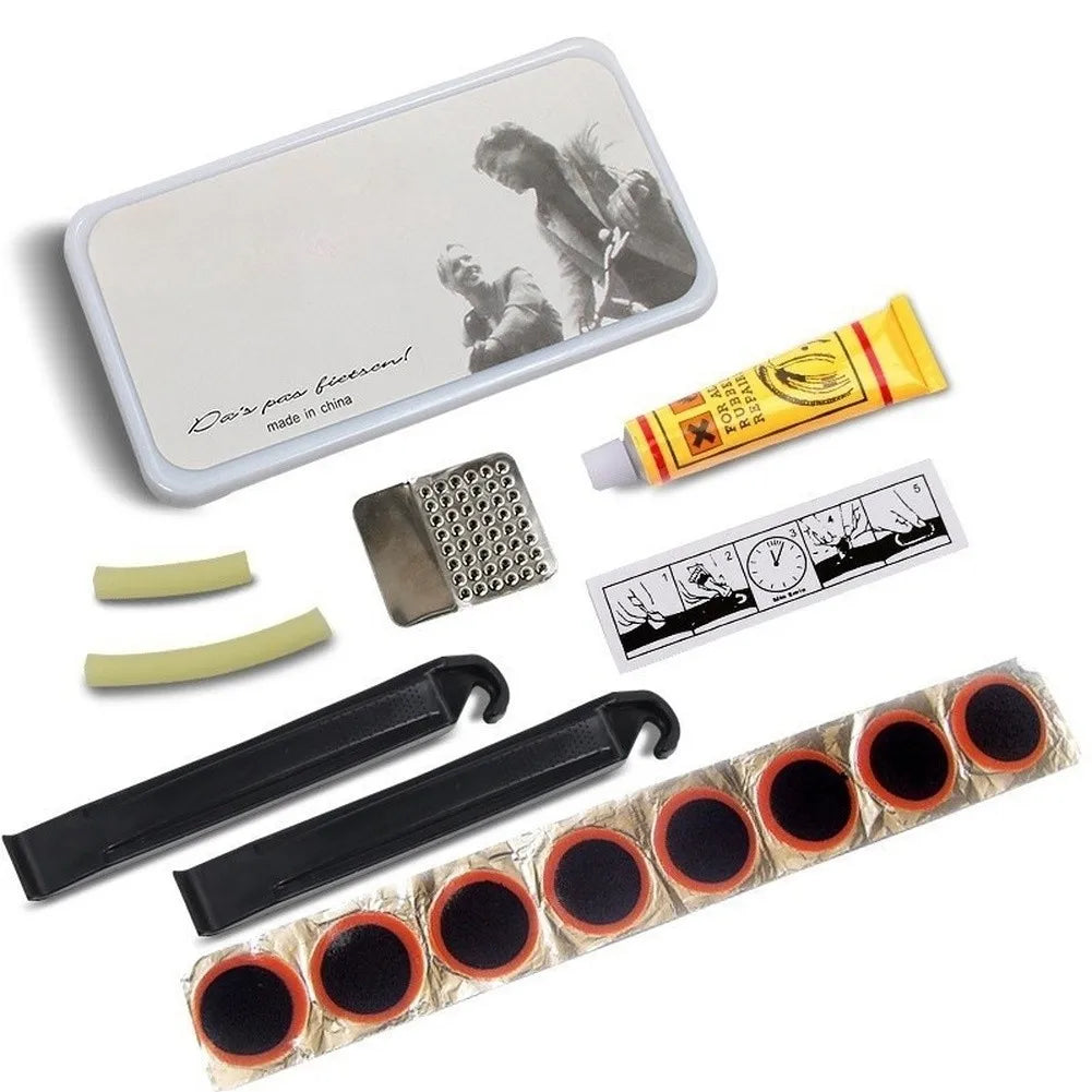 Bike Tire Repair Kit with Glue Patches Sandpaper Plastic Tire Levers and Portable Case for Cycling Maintenance Oasis Select A