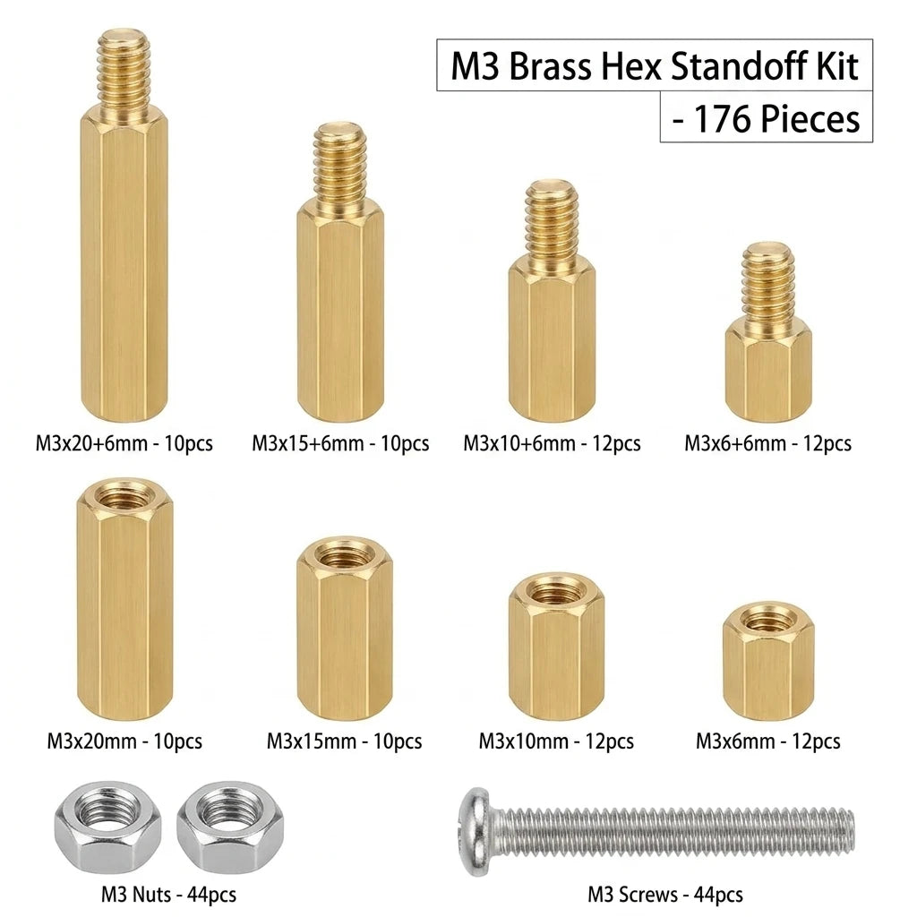176pcs M3 Motherboard Standoffs And Screws Kit Hex Male-Female Brass Spacer Standoffs Laptop Construction Kit Oasis Select