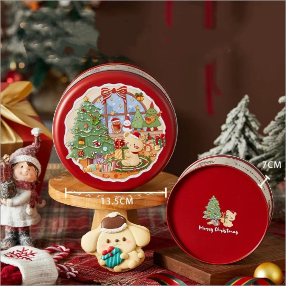 Round Christmas Tinplate Candy & Cookie Gift Tin Box | Santa