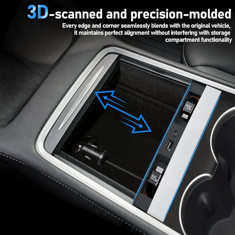 Retractable Center Console USB Hub For Tesla Model Y Juniper 2026 Model 3 Highland Phone Charger Fast Charging Docking Station Oasis Select