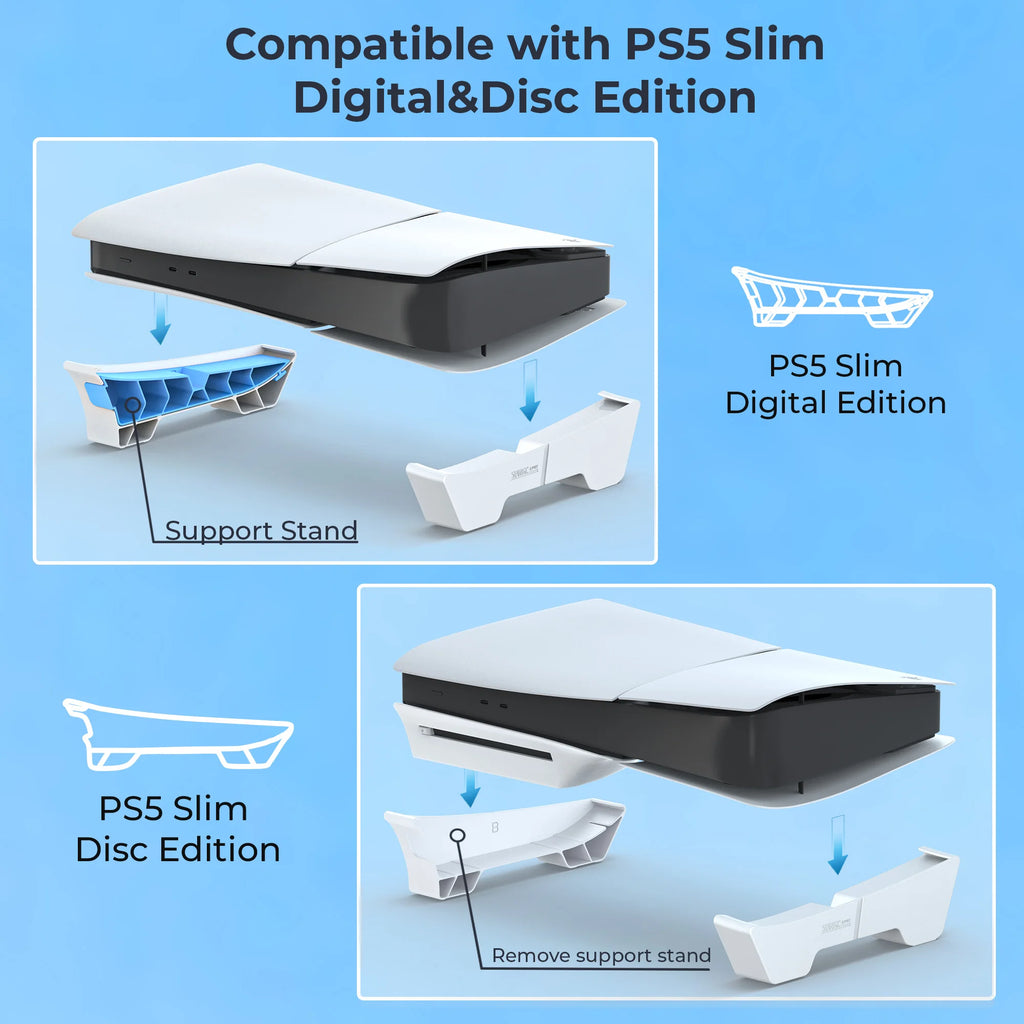 Horizontal Stand for PS5 Slim & Pro – Anti-Slip Cooling Base
