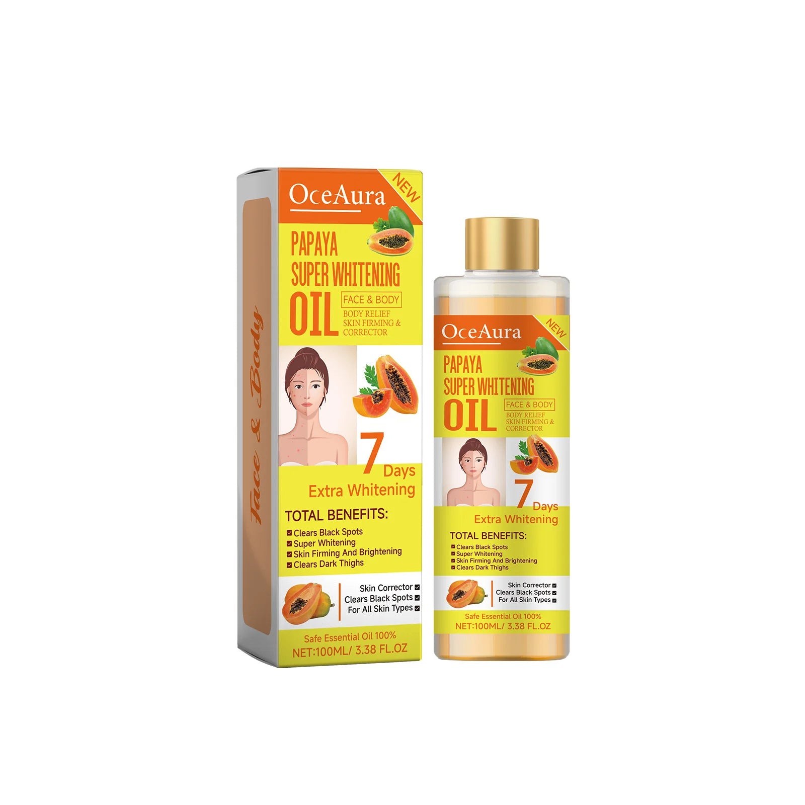 Papaya Face Body Moisturizer Oil Brightening Firming Skin Improve Dullness Anti Sagging Remove Blemish Super Body Whitening Oil Oasis Select 100ml boxed