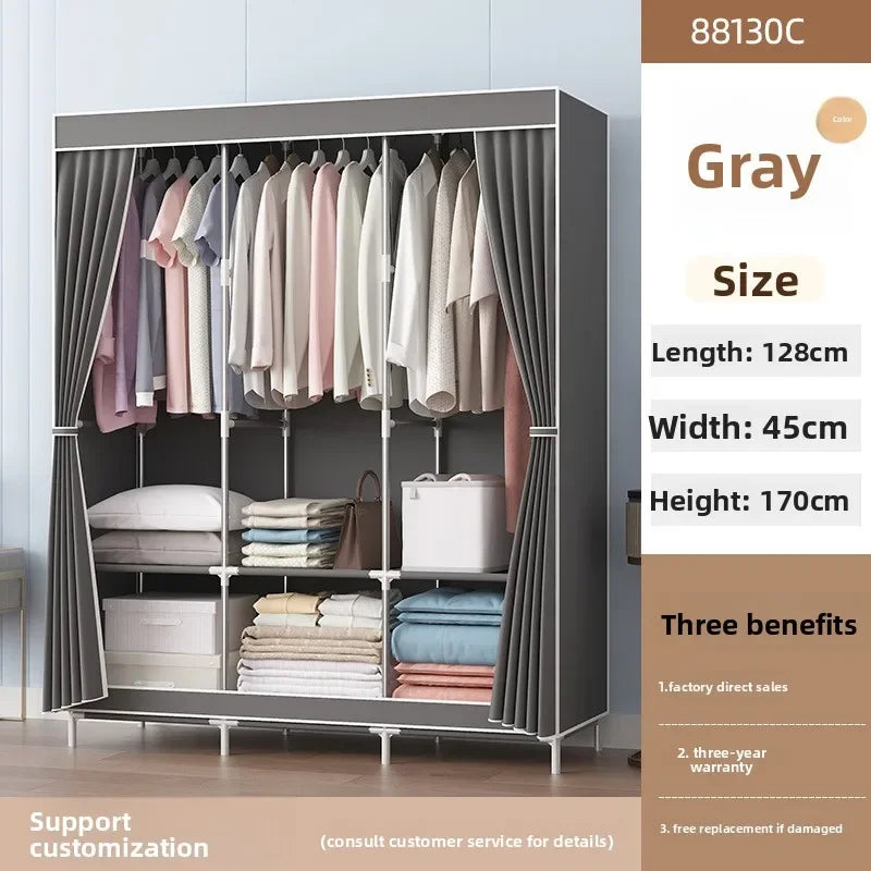 Multi-functional Simple wardrobe assembly wardrobe household simple storage steel frame modern wholesale cloth wardrobe Durable Oasis Select grey