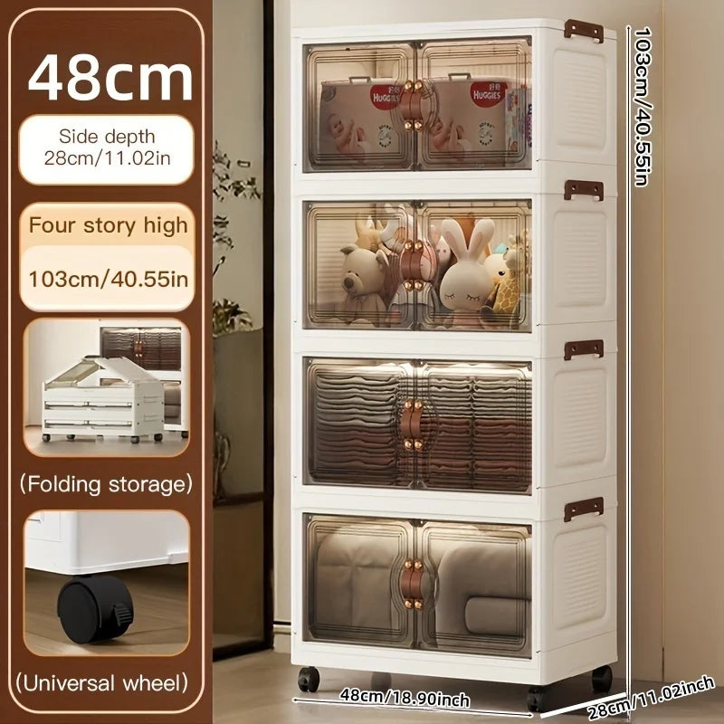 48cm Wide Foldable Storage Cabinet with Rolling Wheels,3-6 Tier White/Black, for Bathroom/Bedroom/Living Room Organization Oasis Select 4 Layers-Black