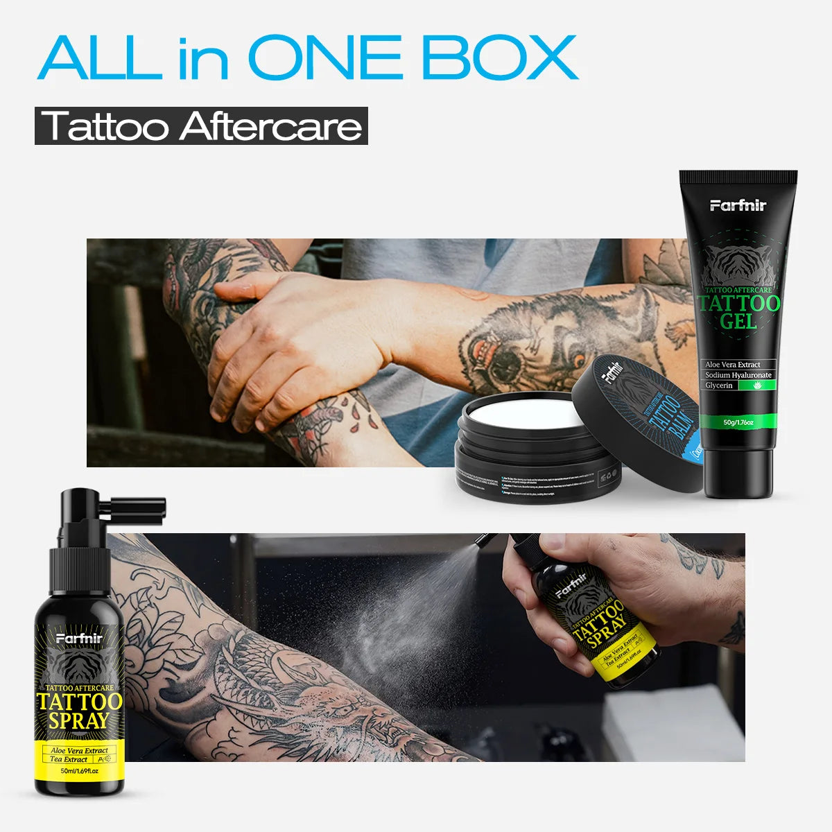 Tattoo care kit moisturizes and nourishes the skin, presents vibrant colors, and gently cares for the tattoo Oasis Select