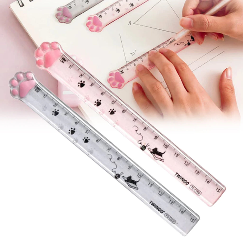 15CM Cute Cat Claw Ruler Adorable Cartoon Plastic Straight Edge Kawaii Measuring Tool for Art Craft School Office Stationery Oasis Select