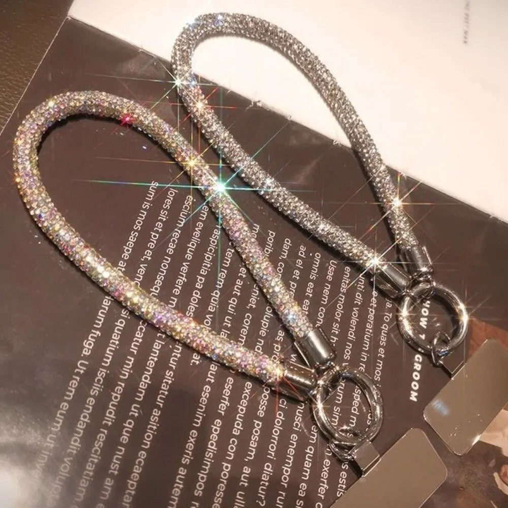Diamond Luxury Phone Lanyard Metal Clip Bold Rhinestone Full Diamond Lanyard Short Pendant Sturdy Design Universal Phone Lanyard Oasis Select
