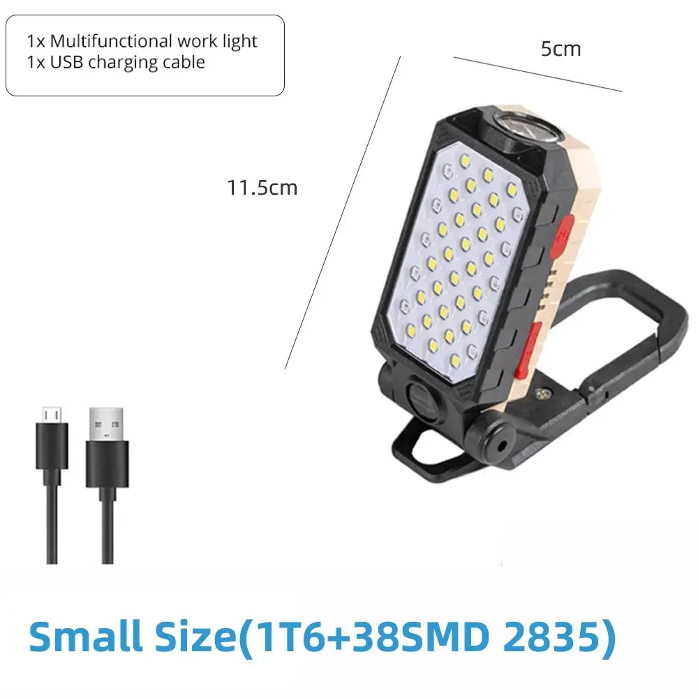 High Power LED Flashlight Rechargeable COB Work Light Adjustable Waterproof Camping Lantern Magnet With Power Display Oasis Select W598B
