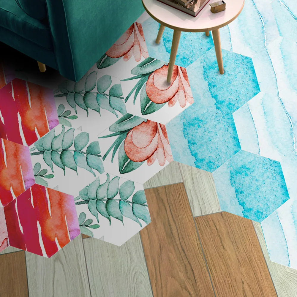 Stereoscopic simulation hexagonal self-adhesive ceramic tile decorative anti-skid coating twill film floor tile wall decor Oasis Select
