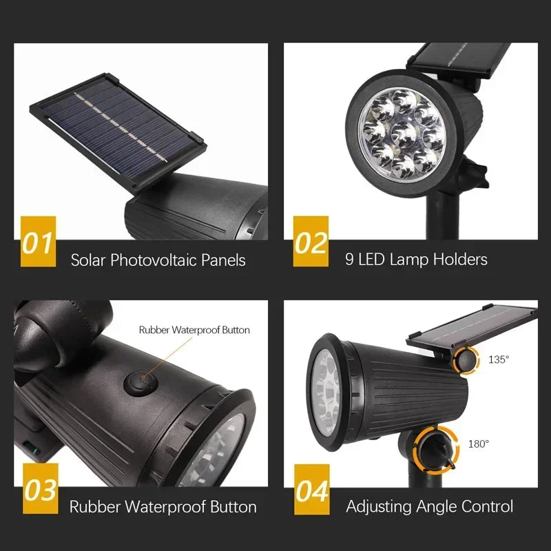 KDULIT 1-2PCS 9LED Solar Powered Lawn Lamp Adjustable Outdoor IP65 Waterproof Garden Courtyard Decoration Street Lamp Spotlight Oasis Select