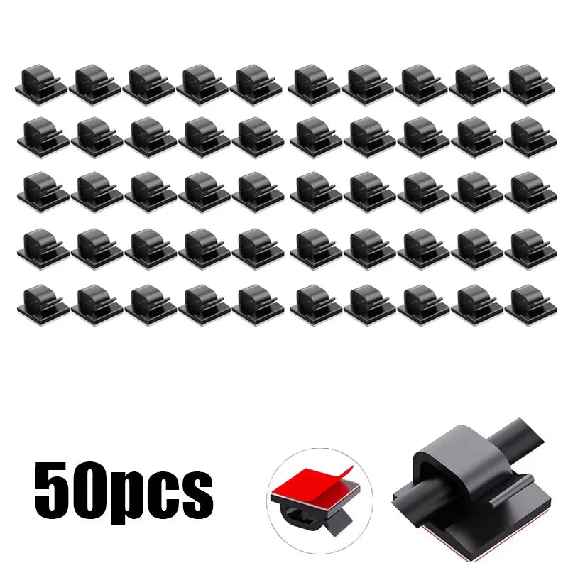 10/30/100PCS Cable Organizer Clips Cable Management Wire Manager Cord Holder USB Charging Data Line Bobbin Winder Wall Mounted Oasis Select 50PCS-Black