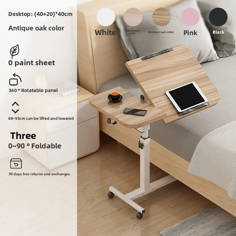 Multi-functional Standing Simple Portable Laptop Computer Desk Bed Computer Desk Floor Mobile Lift Bedside Table Durable Oasis Select Ancient Oak-2