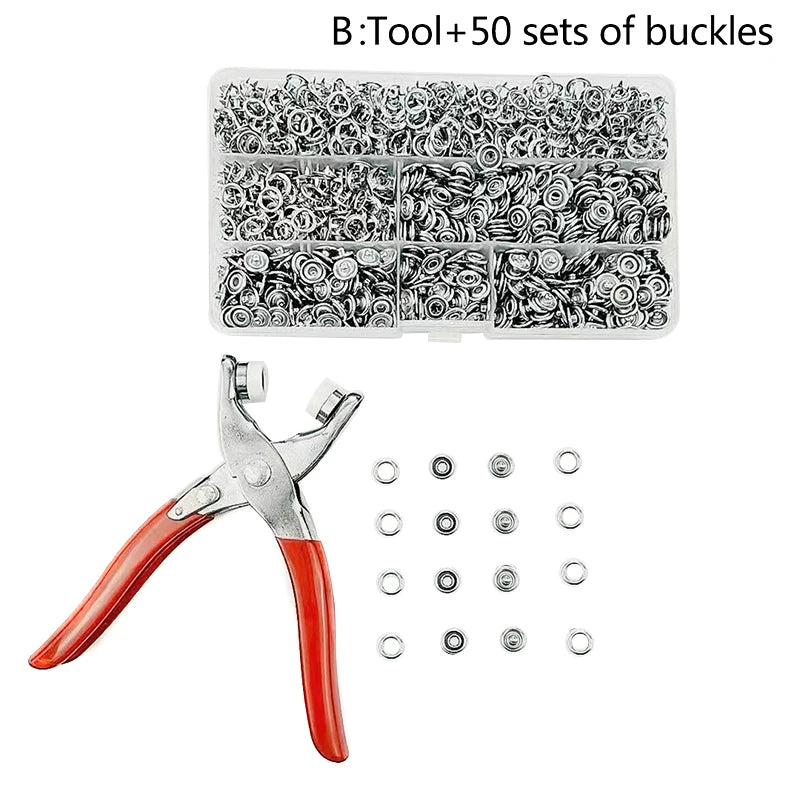Sets Snap Fasteners Kit Tool, Metal Snap Buttons Rings with Fastener Pliers Press Tool Kit for Clothing Sewing Oasis Select B