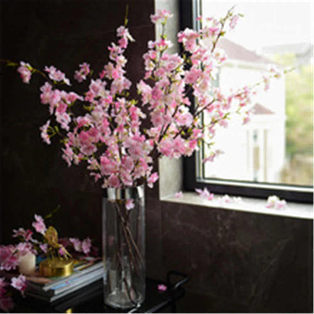109CM Artificial 4-pronged Cherry Blossom Branch Home Decoration Silk Flower Wedding Decoration Arched Door Path Flower Guide Oasis Select