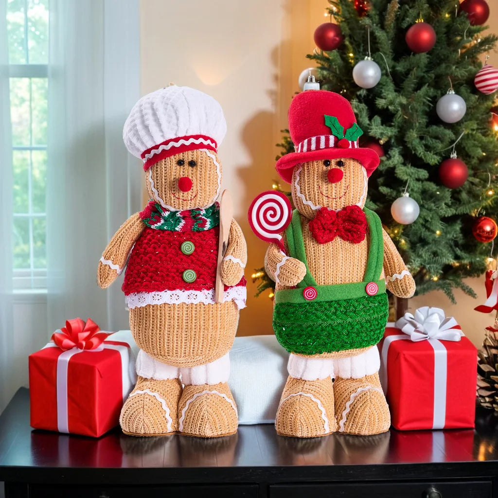 Christmas Gingerbread Man Standing Figure Christmas Couple Chef Hat Dwarf Doll Window Decoration Oasis Select