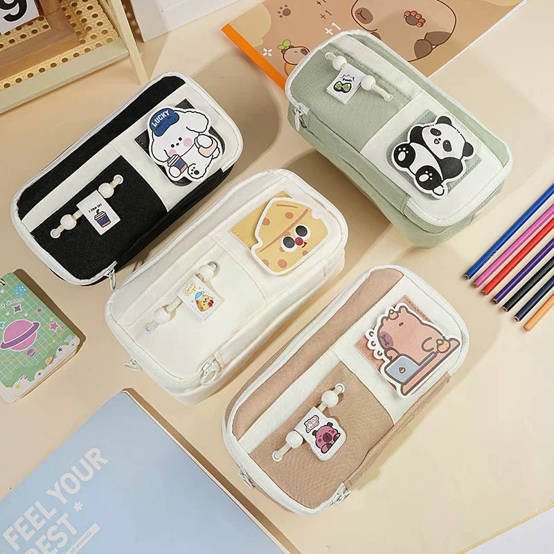 Panda Pencil Bag Green Multi-Layer Large Capacity Pensil Case Cute Cartoon Pen Holder Stationery School Supplies Gift Organizer Oasis Select