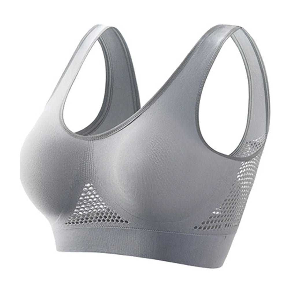 Breathable Sports Bra Top Fitness Women Brassiere Removable Padded Sport Bra Running Gym Seamless Push Up Bras Oasis Select Gray XXXXXL