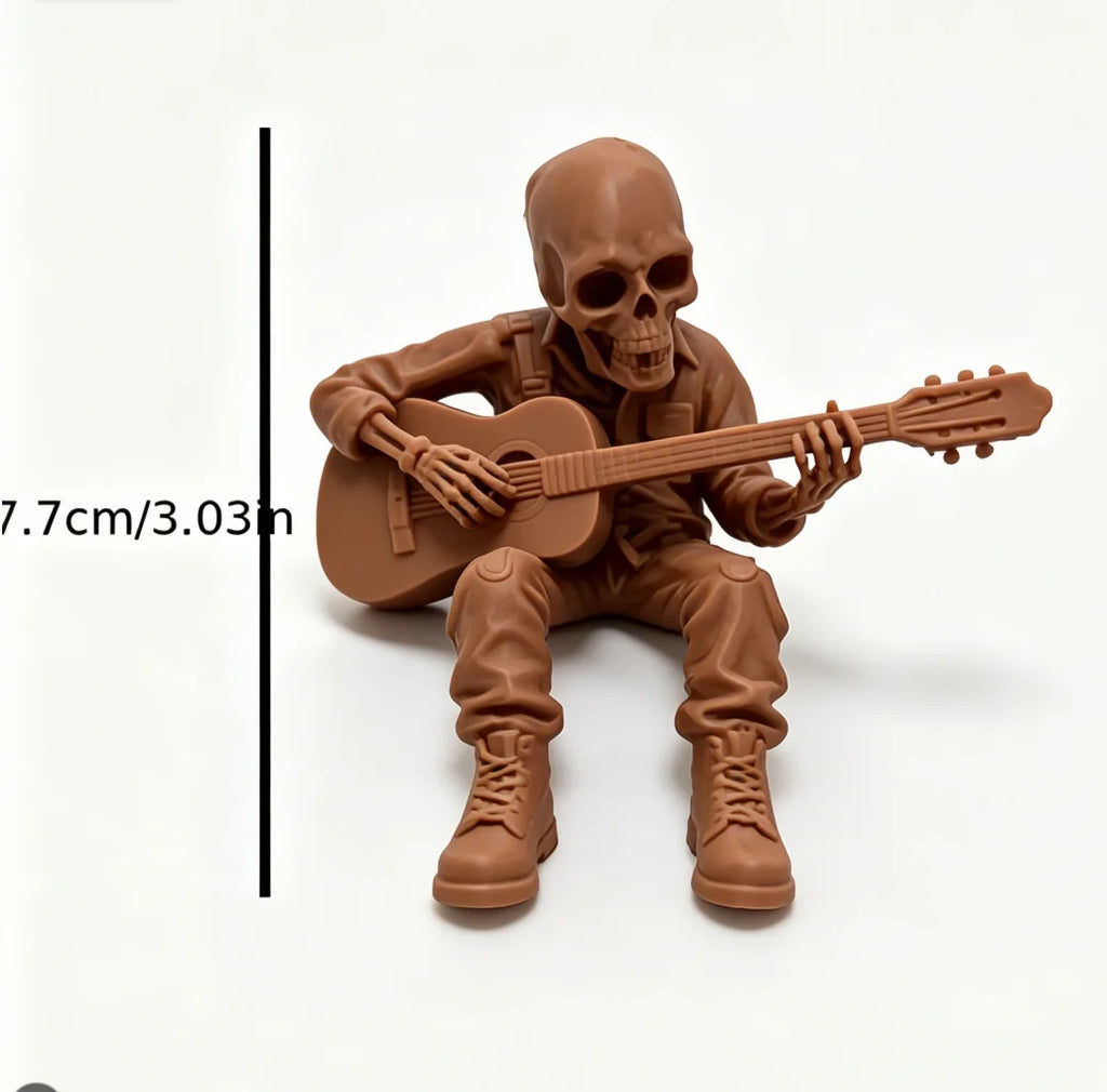 Rock Music Skeleton Guitar Player Statuettes Ornaments Rock Musician Ornaments Cool Home Desk Decor for Rock & Roll Lovers Gifts Oasis Select Guitar Skull Brown