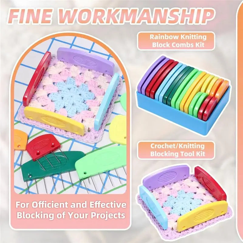 LIKE WISH 20 Pcs Knit Blocker Pins Combs, Color Knit Blockers Combs For Blocking, Rainbow Knitting Blockers Pins For Blocking Ma Oasis Select