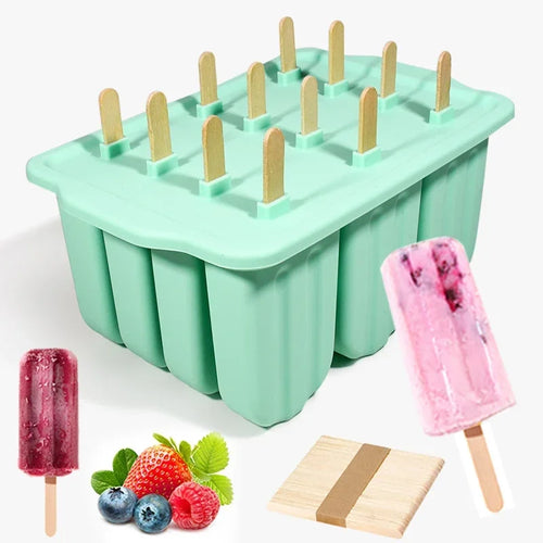 12-Cavity Silicone Ice Cream Mold Set with Lid Easy Release Kitchen Tray for Homemade Desserts Compatible with Refrigerator Oasis Select