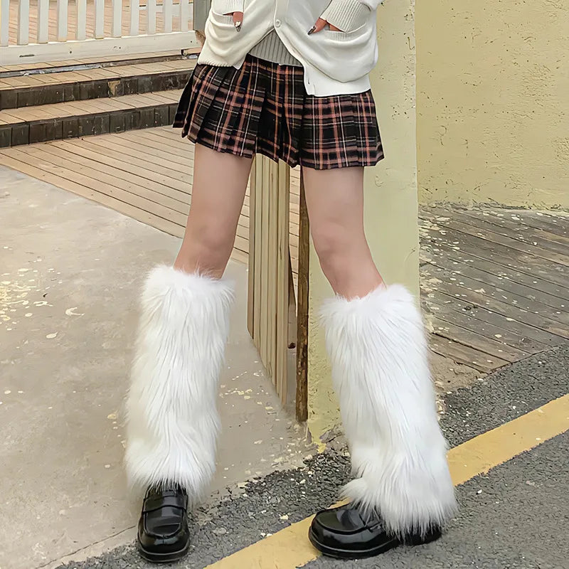 Women Faux Fur Leg Warmers Women Fall Leggings Jk Boots Stocking Girls Lolita Punk Boot Cover Harajuku Fur Foot Warming Cover Oasis Select