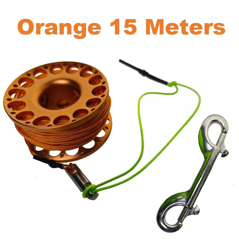 15M 20M 30M Scuba Diving Aluminum Alloy Spool Finger Reel with Stainless Steel double ended hook SMB Equipment Cave Dive Oasis Select Orange Line 15M 2