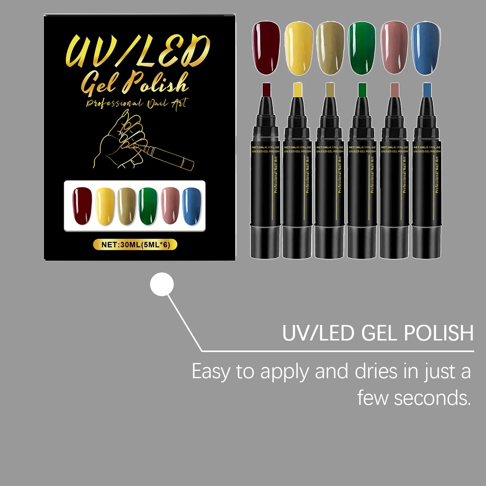 6-Color Nail Art Pen Set – Quick Dry DIY Gel Polish Pens Nail Art Pen Set Oasis Select