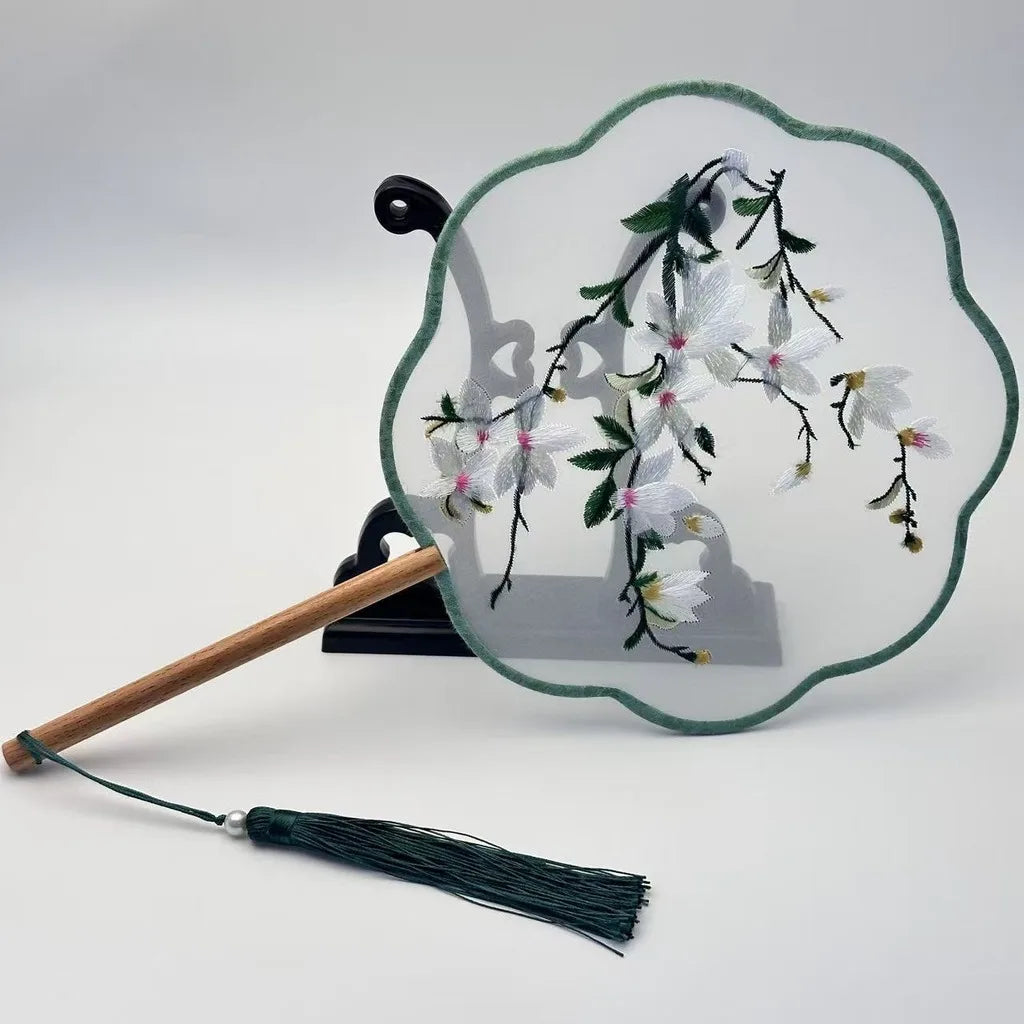 Chinese Style Silk Round Fan Double-sided Floral Embroidery Hand Fans with Tassel Summer Dance Fan For Women Wedding Home Decor Oasis Select Assorted Colors-06