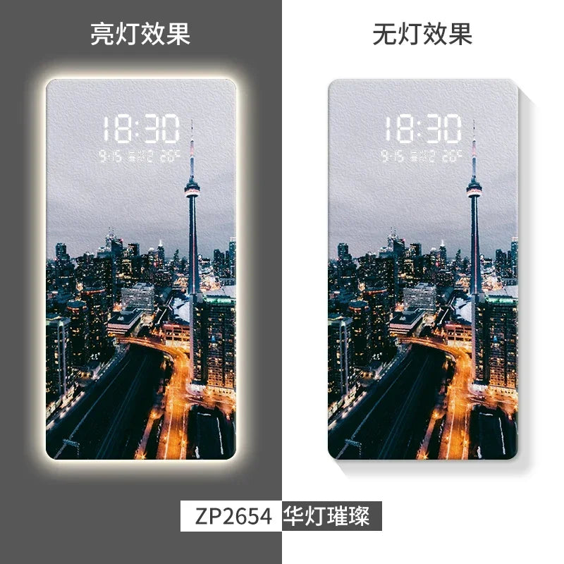 Led Electronic Wall Hanging Clock City Night View Human Body Sensing Decorative Painting Wall Clock Oasis Select ZP2654 80cm x 40cm plug in