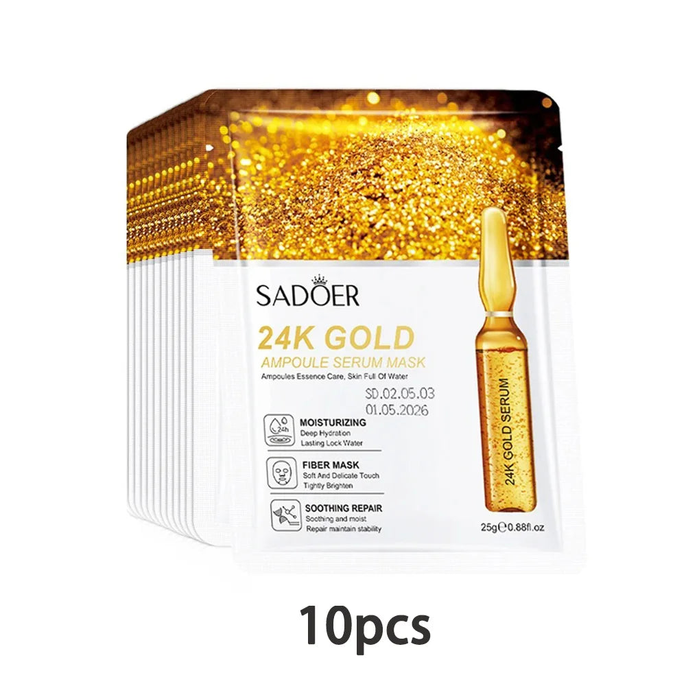 10/20/30pcs 24K Gold Vitamin C Hyaluronic Acid Face Mask Facial Moisturizing Firming Hydrating Facial Masks Skin Care Products Oasis Select Type A 10pcs