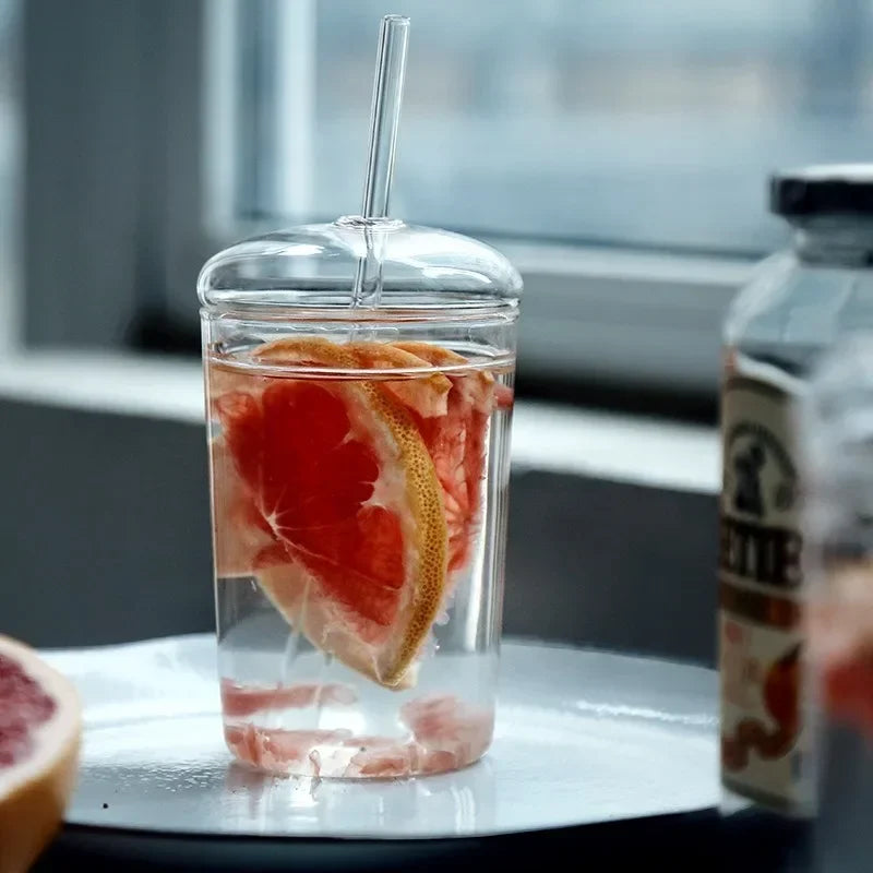 450ML Transparent Glass Iced Coffee Cup Ins Style Clear Glass with Lid and Straw Tea Cup Beer Juice Milk Water Cup Drinkware Oasis Select